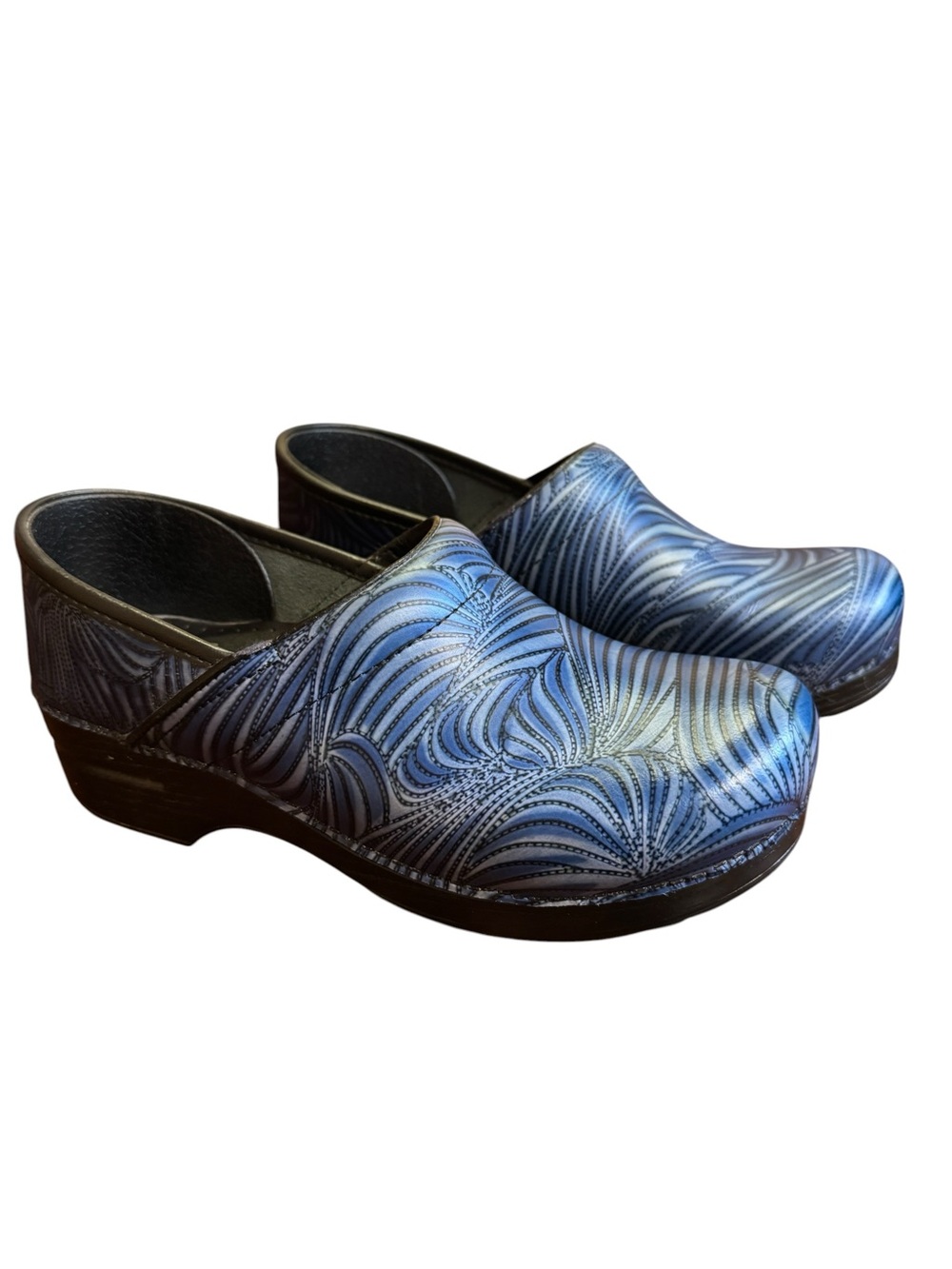 Dansko Women’s Blue Abstract Leather Professional Clogs EU 40 / US 9.5–10
